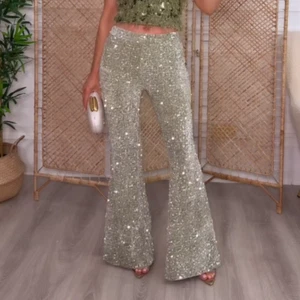 NWT ZARA High-waisted Flared Sequin Pants Mint Green 9130/955 Size XS - Picture 1 of 8