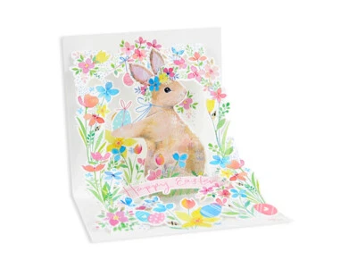Easter Pop-Up Greeting Card Garden Bunny Glitter Accents Any One Any Age - Image 1 of 2