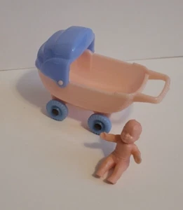 ACME vintage 1940-50s I-139 PINK BABY BUGGY CARRIAGE plastic DOLLHOUSE FURNITURE - Picture 1 of 5