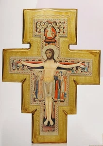 Cruz De San Damiano en Madera CM 30 X 23 Imagen en Relieve Fabricación Italiano - Imagen 1 de 1