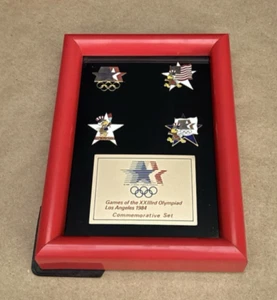 1984 LOS ANGELES OLYMPICS COMMEMORATIVE PIN SET Red FRAME - Picture 1 of 5