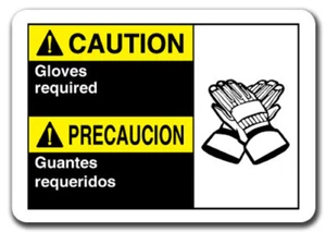 Warnschild - Vorsicht Handschuhe erforderlich (zweisprachig) 7"x10" Sicherheitsschild ansi osha - Bild 1 von 1