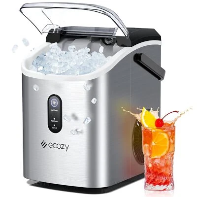 ecozy 33lbs/24H Nugget Ice Maker Countertop Chewable Pellet Ice Cubes Self-Clean