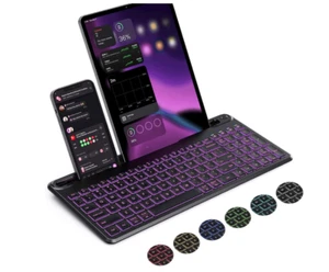 Backlit Multi-Device Bluetooth Keyboard, Wireless, USB C Charger W/ Number Pad - Picture 1 of 12