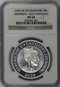 2005 Silver Denmark 10K  Anderson - Ugly Duckling  NGC MS-68  TQ0486/SN - Picture 1 of 2