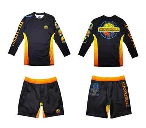 Malibu Shoyoroll Rash Guard Competitor LS & Bjj Training Shorts Yellow No Gi - Picture 1 of 5