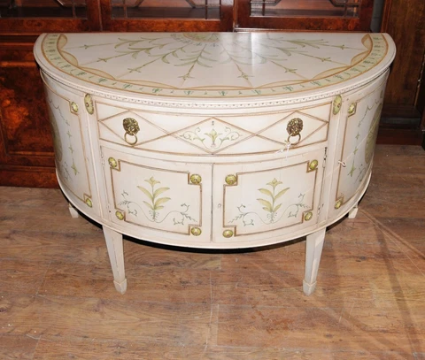 French Louis XV Painted Demi Lune Cabinet Commode Chest Cover