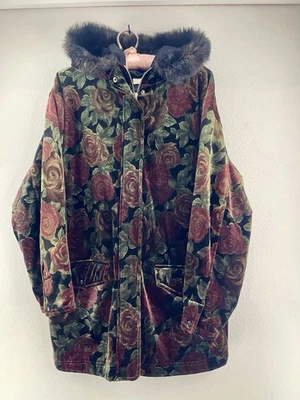 Chaqueta Parka Vintage Jones New York Sport Mujer Terciopelo Rosa Floral Con Capucha M Foto 1 de 4