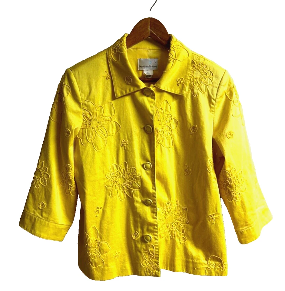 Drapers & Damon женщин кнопка блейзер куртка размер средний желтый вышитый - Изображение 1 из 4
