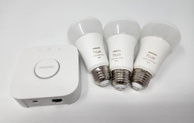 Philips Hue Smart Light Kit - Hue Bridge + 3 Hue White & Color 60W A19 LED Bulbs - Image 1 of 4