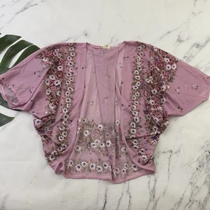 Trisha Damen Vintage 80er Shrug Crop Top One Size Lila Rosa Blumen Offen - Bild 1 von 11