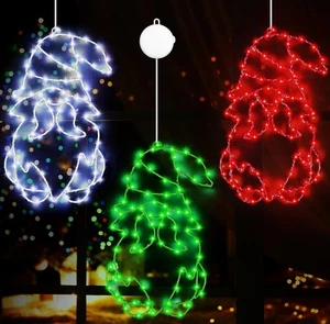 Christmas Garden Gnome Window Lights Holiday Decor 3 Pack W Hanger Battery Power - Picture 1 of 3