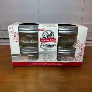 4 neue Ball Wide Mouth Collection Elite 4 Gläser 8 Oz mit Platin Deckel & Bänder - Bild 1 von 5