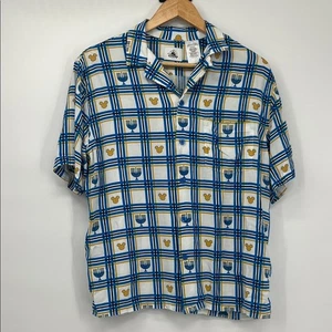 Disney Parks Camicia Uomo Bottoni Tg M Blu Plaid Hanukkah Menorah Icona Topolino - Foto 1 di 5