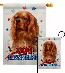 Bandiera da giardino patriottica Rubino Cavalier King Spaniel cane regalo decorativo striscione da cortile - Foto 1 di 19