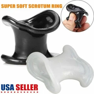 Men Scrotum Testicle Squeeze Ring Cage Soft Stretcher Enhancer Delay Ball Male - Picture 1 of 14