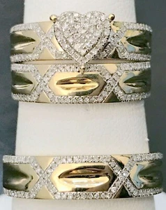 Juego de anillos de compromiso de boda nupcial trío creado en laboratorio su novia oro amarillo de 14 quilates FN - Imagen 1 de 6