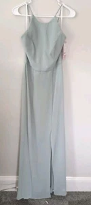 Maxi-Neckholderkleid Chiffon hellsalbeigrün gefüttert Abschlussball formell Fee Größe 4 - Bild 1 von 9