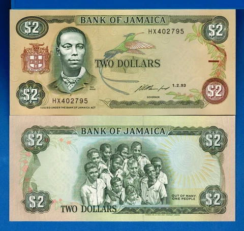 Jamaica 2 Dollars Year 1993 Hummingbird Money Uncirculated Banknote Cover