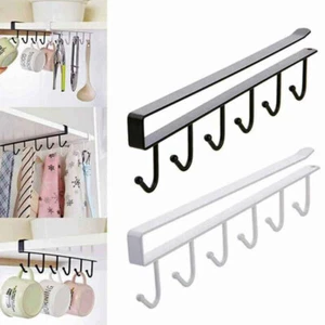 6 Hooks Kitchen Mug Coffee Cup Holder Under Shelf Hanger Cupboard Storage Rack - Picture 1 of 14