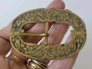 Antique Ornate Floral Victorian Art Nouveau Brass Belt Buckle 2"t×2.75"w - Picture 1 of 10