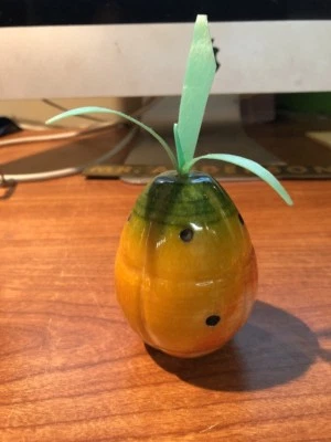 Piedra de alabastro Italia vintage mármol fruta piña verde amarillo rojo hoja usada en excelente estado  Foto 1 de 2