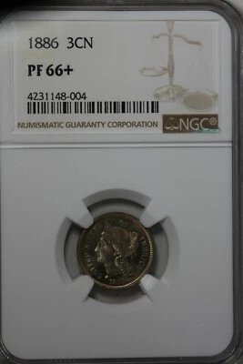 1886 3CN NGC PF 66+    Old Nickel Collector Coin, Liberty Three Cent Piece - Image 1 of 2