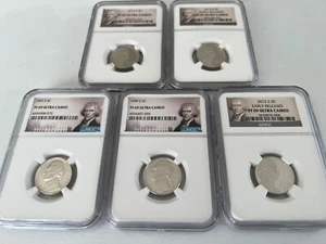 1992,1999,2012,2013,2015-S (5 COINS) JEFFERSON NICKELS NGC PF69 UC. - Picture 1 of 4