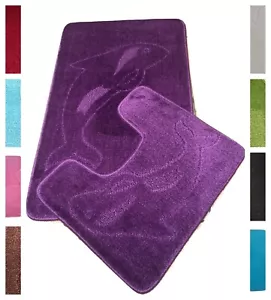 2 Piece Bath Mat Set Dolphin Toilet Pedestal Non-Slip Washable Bathroom Shower - Picture 1 of 32