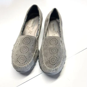 Skechers Shoes Womens 8 Gray Leather Air Cooled Loafers Relaxed Fit Memory Foam - Picture 1 of 8