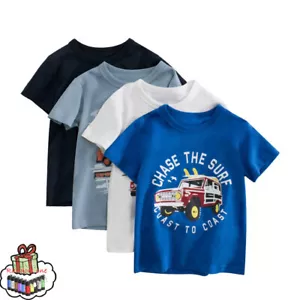 Toddler Kids Baby Boys Girls Cars Print Short Sleeve Crewneck T Shirts Tops Tee - Picture 1 of 23