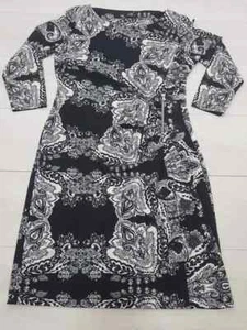 WALLIS Sheath Dress Size 14 Short Black Tribal Abstract Stretch Long Sleeve - Picture 1 of 8