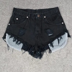 Wrangler Cut-Off Denim Short Women's Size 29 Black High Rise 5-Pocket Raw Hem - Picture 1 of 8