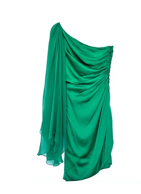 Vestido Thomas Wylde Asimétrico Esmeralda Seda Un Hombro Talla M Foto 1 de 4