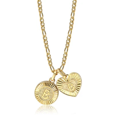 18K Gold Plated Letter Pendants Necklace Stainless Figaro Chain Valentine's Gift - Image 1 of 4