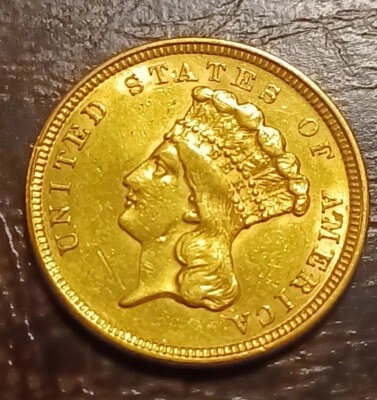 1854 $3 Dollars Gold With Luster & Nice Natural Surfaces! - Image 1 of 2