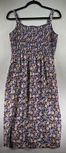 Old Navy Damen Kleid L Floral Fit & Flare gesmokt Maxi Cami Taschen feminin - Bild 1 von 13