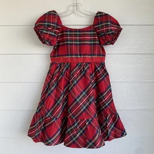 Janie & Jack Tartan Plaid Holiday Silk Girls Dress w/ Ruffle Sz 5 Christmas - Picture 1 of 7