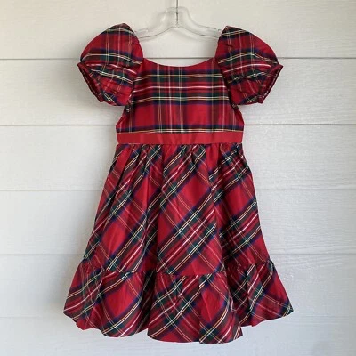 Janie & Jack Tartan Plaid Holiday Silk Girls Dress w/ Ruffle Sz 5 Christmas - Image 1 of 4