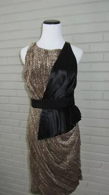 CYNTHIA STEFFE Talla 4 Marrón Terciopelo Burnout Negro Seda Vestido de Cóctel $365 Foto 1 de 3