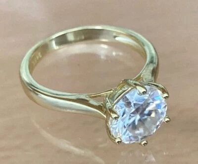 Moissanite Diamond Ring 9mm Round 3ct Stone 14k Gold Plated Sizes 6 to 10 US - Image 1 of 4