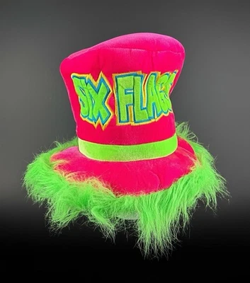 Six Flags Neon Pink Green Plush Mad Hatter Top Hat – Costume, Cosplay, Rave HTF - Image 1 of 4