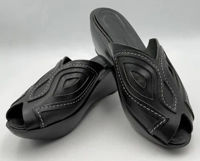 ROBERT CLERGERIE PARIS Cuero Negro Punta abierta Cuña Plataforma Toboganes 7.5 B FRANCIA Foto 1 de 4