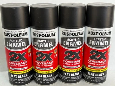 LOTE DE (4) PINTURA E IMPRIMACIÓN DE COBERTURA RUSTOLEUM 271918 ESMALTE ACRÍLICO NEGRO PLANO Foto 1 de 4