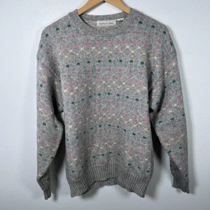 Suéter de Colección para Mujer Fair Isle Talla L Años 90 Gran Tamaño Mezcla de Lana Pullover Gris - Imagen 1 de 11