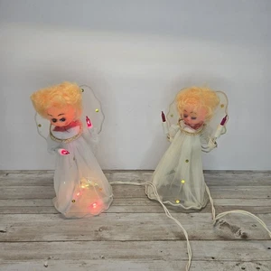 Vintage 2er Set Lichter ENGEL Christbaumspitze Ornament MCM Augen geschlossen offen - Bild 1 von 18