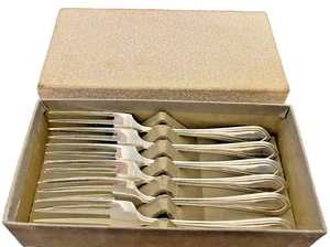 Vintage Boxed Christopher Johnson Silver Plated 6 Piece Fruit Fork Set - Imagen 1 de 4