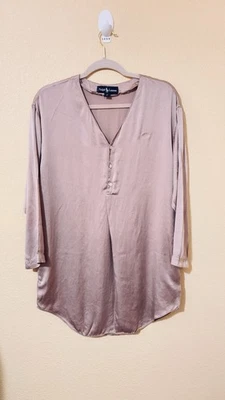 Ralph Lauren 100% шелк блузка бежевый V шеи длинным рукавом женщин миниатюрный P туника Топ - Изображение 1 из 4