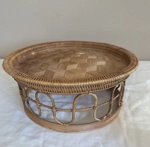 Vintage Thai Handicraft Khantok Bamboo Natural Rattan Fruit Food Deck 11” round - Picture 1 of 9