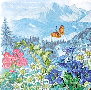 U320# 3 servilletas de papel individuales para decoupage paisaje de montaña con prado - Imagen 1 de 12